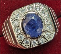 $500 Silver 7.11G Sapphire Men'S  Ring