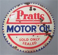 Tin Pratts Motor Oil Sign. Measures: 7.75".