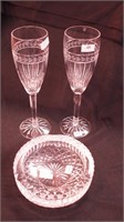 Three pieces of Waterford crystal: pair of