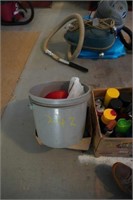 floor tile, bucket, golf balls