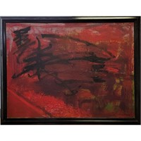 Large Oil On Canvas Abstract Painting Signed Schn
