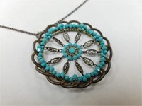 STERLING SILVER SIGNED TURQUOISE PENDANT