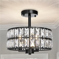 3-Light Crystal Semi Flush Chandelier