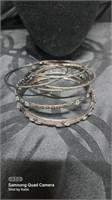 6 piece bangle bracelet lot silver tone
