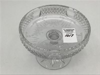 Sm. Pedestal Cut Glass Etched Dish Signed
