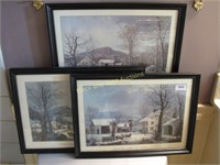 Group Of 3 Currier And Ives Framed Winter Prints