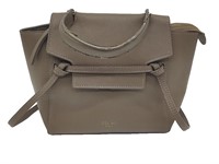 Light Taupe Flat Grain Leather Satchel Bag