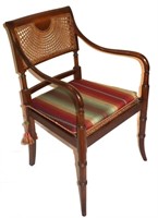 decorative caned seat arm chair w cushion