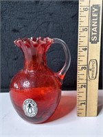 Pilgrim Hand Blown Crackle Glass Pitcher Red 4"