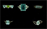 (5) Vintage Sterling Blue Gemstone Rings