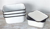 WHITE ENAMEL LOAF PANS AND COVERED DISH