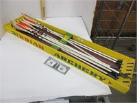 Assorted arrows in a Indian archery box