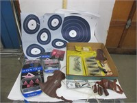 Assorted arrow tips target practice sheets & more