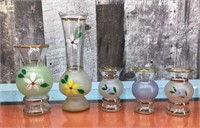 Vtg. handpainted glass peony vases
