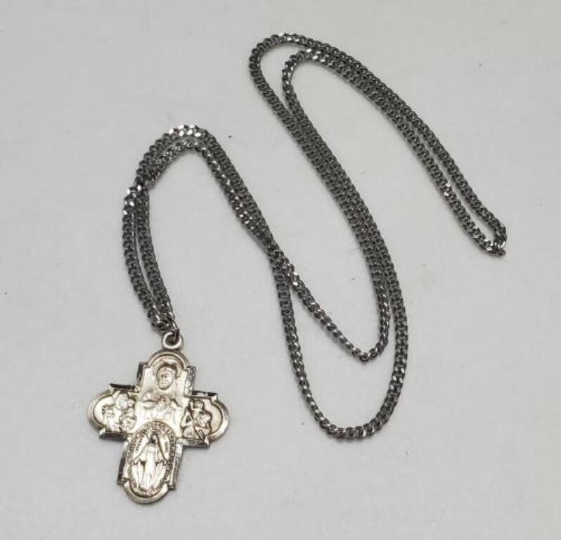 Vintage Sterling Silver Catholic Cross Pendant