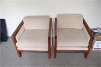 Pair MCM Modern Box Chairs. Wood Armchairs