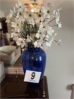 Blue Vase with Faux Flowers