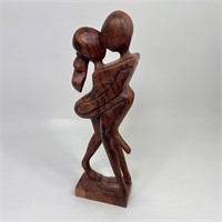 Vintage Wood Abstract Couple Sculpture 12"