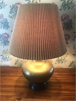 VINTAGE BRASS LAMP 38 INCHES TALL WITH SHADE.