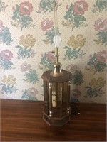 VINTAGE WOOD AND GLASS TABLE LAMP. 36 INCHES TALL