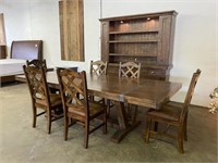 Ruff Sawn Dining Room Table & Hutch Set
