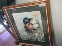 Duck painting print in gold frame