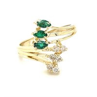 14K YELLOW GOLD 0.15CT DIAMOND 0.25CT EMERALD RING