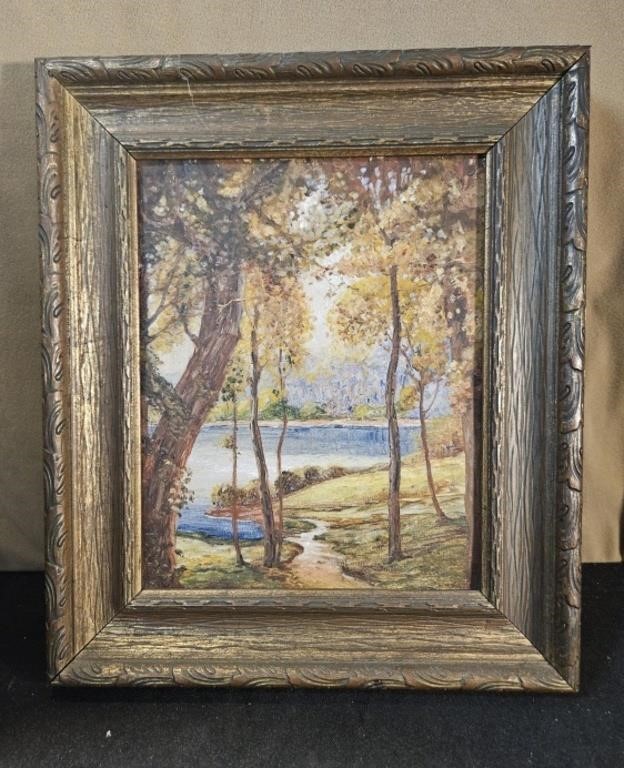 Oil on Board lake scene 8 x 10 painting,  framed