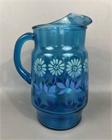 Vintage Libbey Blue Daisy Glass Pitcher