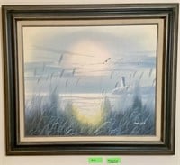 Painting Oul in Canvas Framed Art signed 31