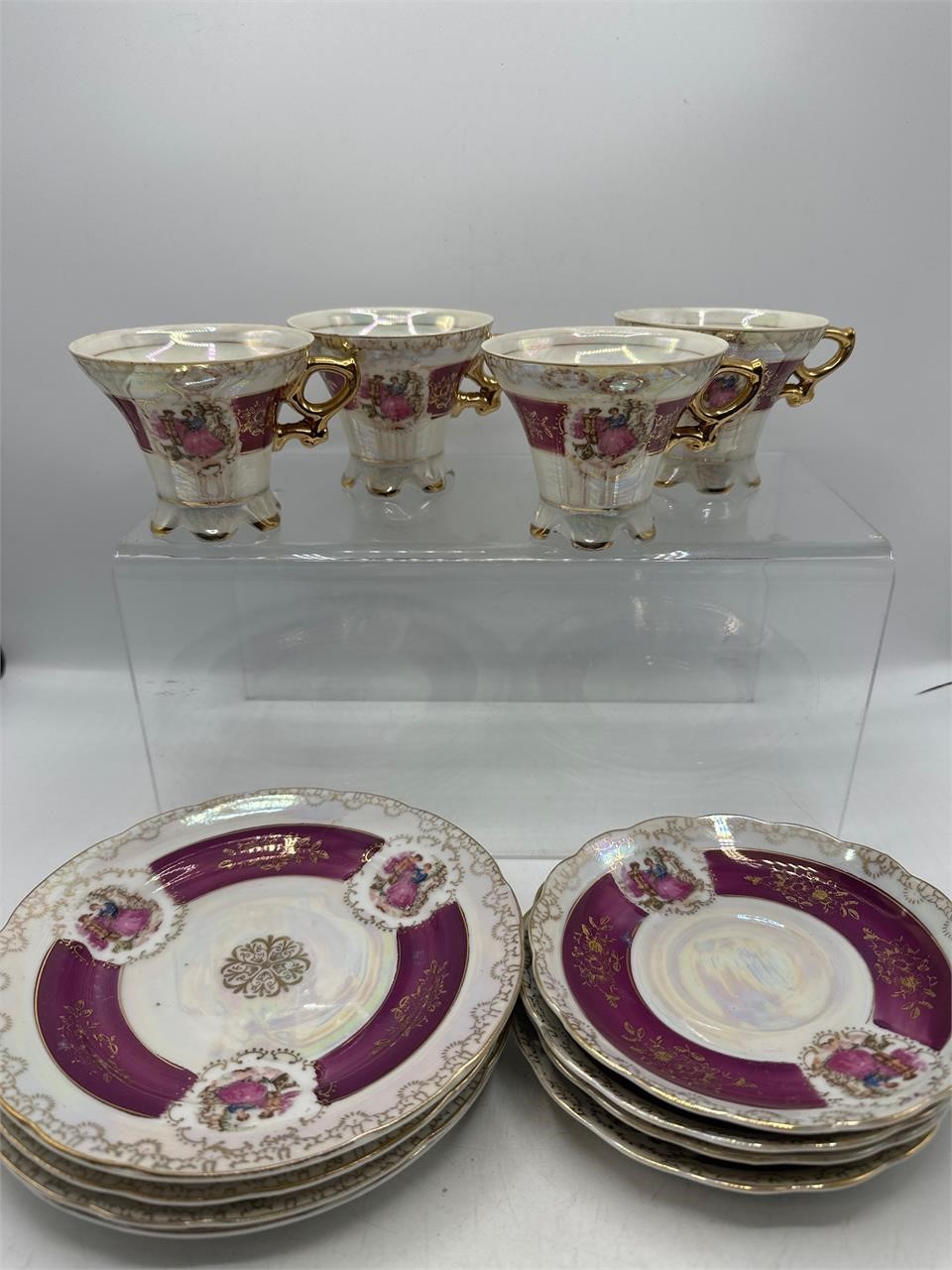 Victorian scene plates cups & saucers