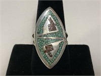 Sterling Inlaid Turq. & Coral Ring 6.3gr TW Sz 9