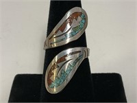 Sterling Inlaid Turq. & Coral Ring 5.4gr TW Sz 8