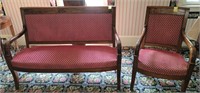 French restoration upholstered settee and arm