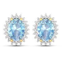 14KT Yellow Gold 1.92ctw Aquamarine and Diamond Ea