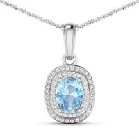 14KT White Gold 0.96ct Aquamarine and Diamond Pend