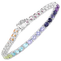 Plated Rhodium 12.04ctw Multi Color Gemstone Brace