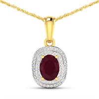 14KT Yellow Gold 1.5ct Ruby and Diamond Pendant wi