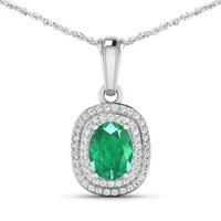 14KT White Gold 1.00ct Emerald and Diamond Pendant