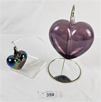 Glass Heart & Purple Plastic Heart