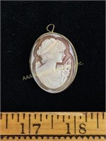 800 silver carved shell cameo pendant/pin