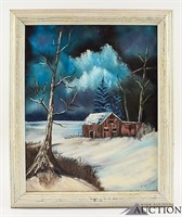 Framed Winter Landscape Oil Painting by Linnea
