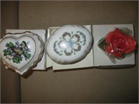 Porcelain Music Trinket Boxes & Rose - NOS