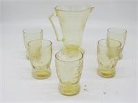 AMBER GLASS DEPRESSION WATER SET 6 PC TOTAL