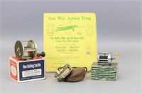 Lot of Vintage Fishing Items, Gee Wiz Action Frog