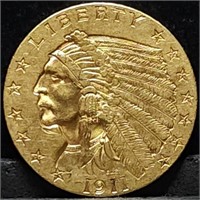 1911 $2.50 Indian Gold Quarter Eagle, Nice Coin