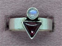 Vtg Modernist 925 Sterling Moonstone Amethyst Ring