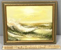 Crashing Waves Nautical Oil Painting on Board