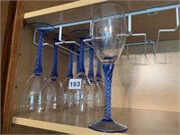 SET OF 8 BLUE GLASS TWISTED STEM CHAMPAGNE