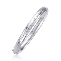 14k White Gold Classic Floral Carved Bangle 5.0mm